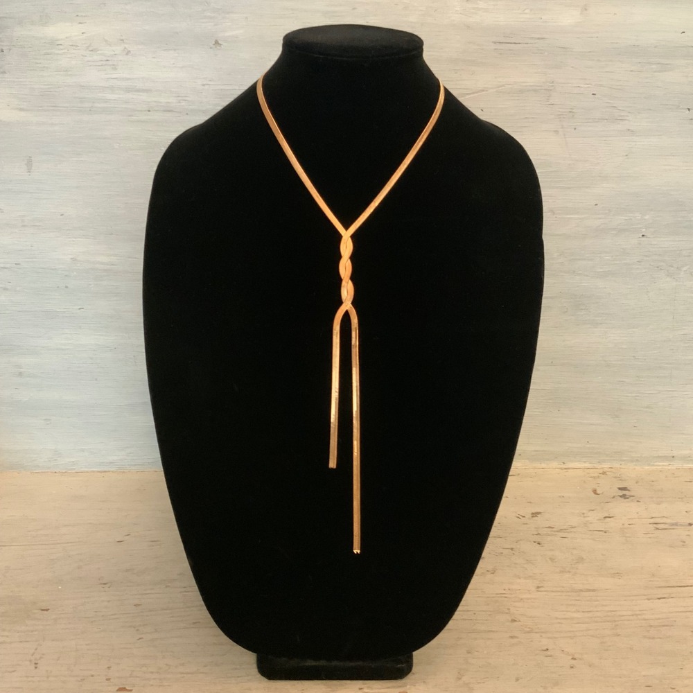 Gold Tone Serpentine Chain Tie/Bolo Style Inspired Lariat Y Necklace 16-19" GC
